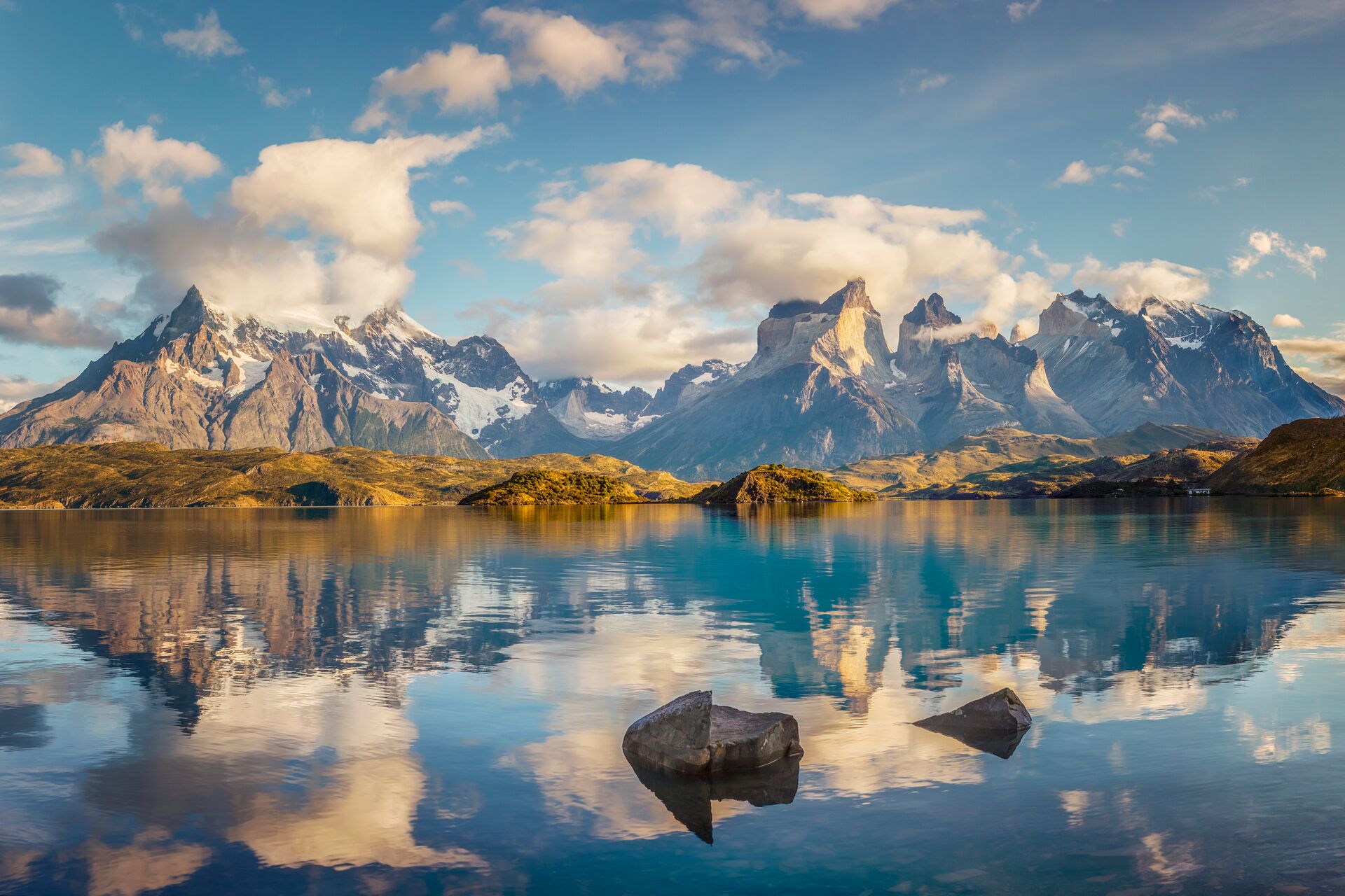 Glacier in Patagonia with towering granite mountains